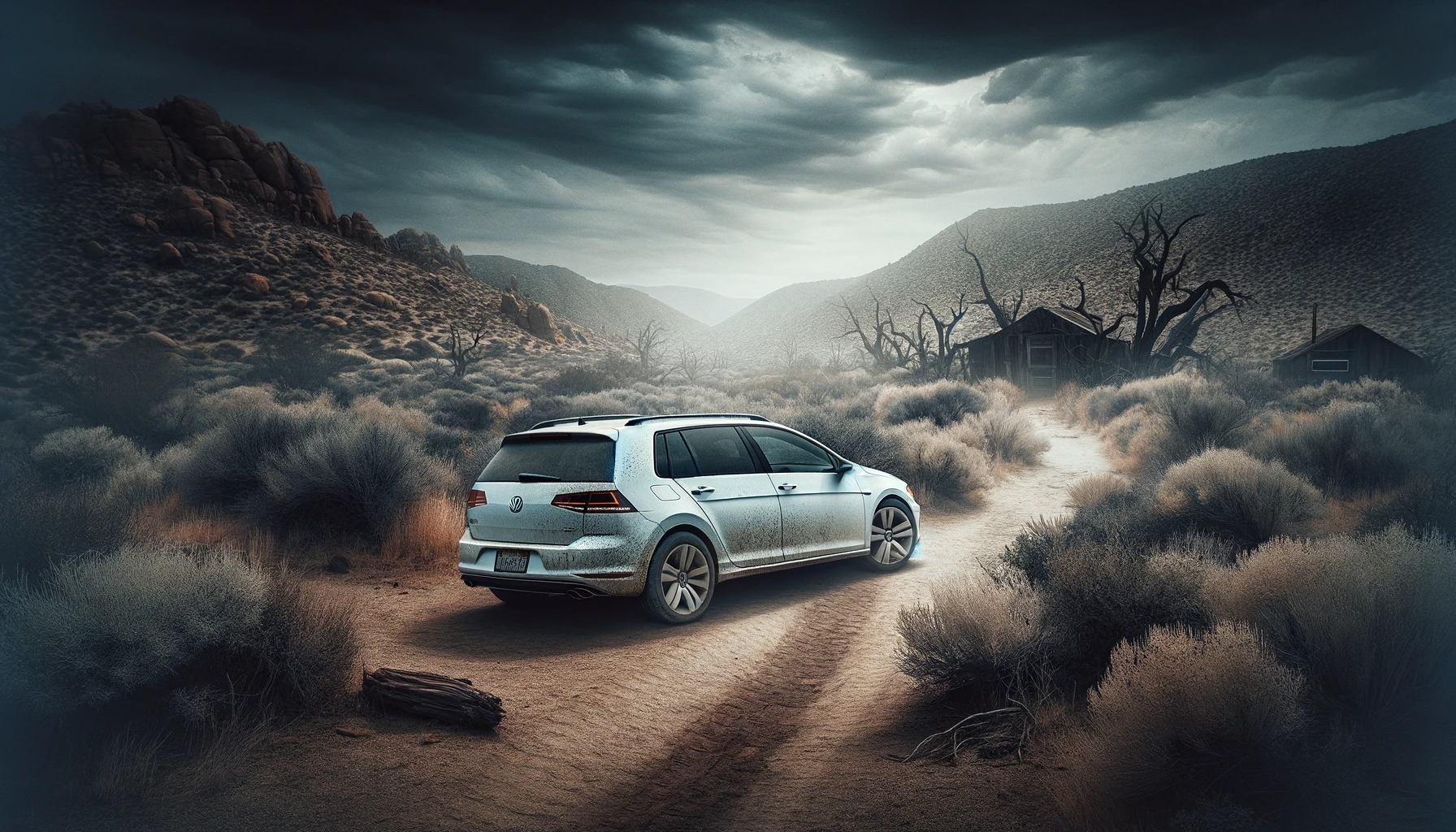 DALL·E 2023-12-09 22.06.59 - An atmospheric image of a white Volkswagen Golf 7.5 estate car pa...png