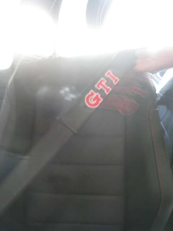 Ergonomic set of 2 SEAT BELT SHOULDER Pads Embroidered Black Leatherette GTI